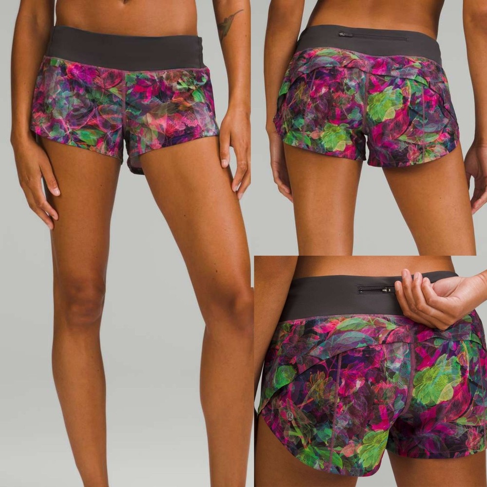 Lululemon Speed Up Low-Rise Lined Shorts Size 2 Floral Multi Black 2.5" LW7AVOT